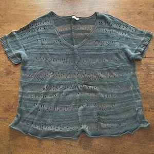 EILEEN FISHER Green Linen Knit Vneck Tshirt sz L